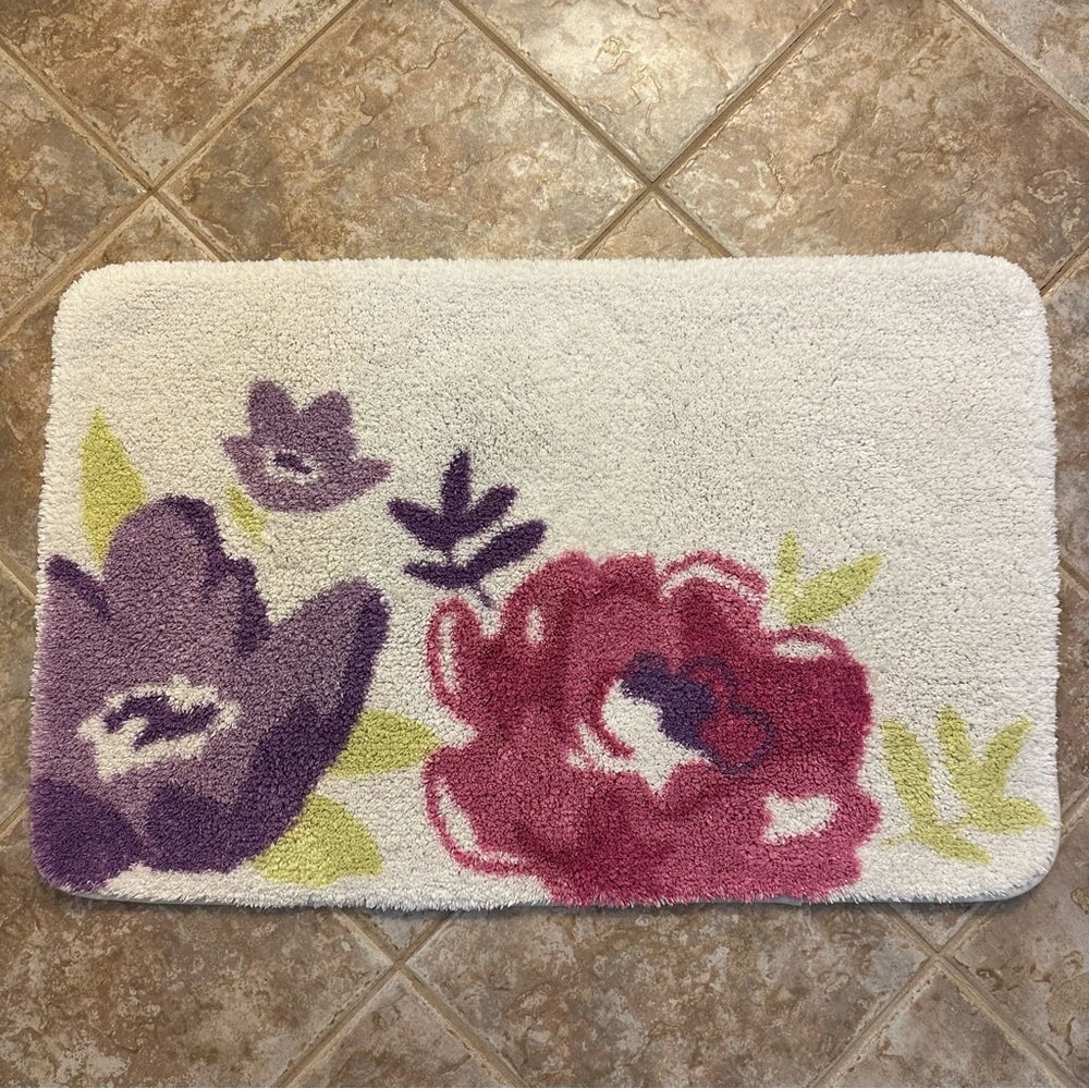 Floral Watercolor Bath Mat by bluebellgray